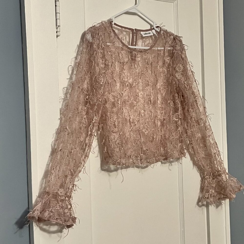Willow & Root sheer floral lace top size small powder pink fringe detail - Picture 3 of 11